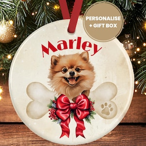 Personalised Pomeranian Christmas Decoration – Ceramic Dog Ornament Gift – Custom Pomeranian Keepsake Bauble for Dog Lovers