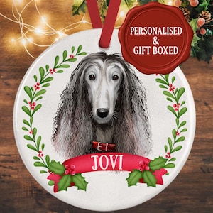 Afghan Hound Christmas Ornament – Personalized Afghan Hound Dog Bauble – Gift Boxed Ceramic Decoration – Holiday Keepsake for Dog Lovers