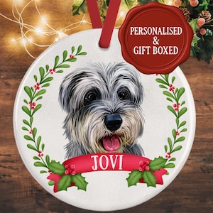 Mini Schnauzer Christmas Ornament – Personalized Schnauzer Dog Bauble – Gift Boxed Ceramic Decoration – Holiday Keepsake for Dog Lovers