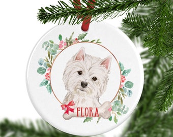 Gepersonaliseerde Westie kerstornament, gepersonaliseerde boomdecoratie, aangepaste hondenornament