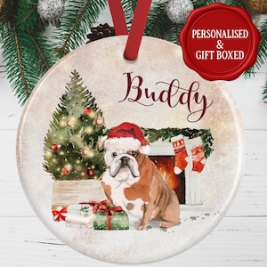 English Bulldog Christmas Ornament – Personalised Tree Decoration – Personalized Ceramic Bauble for English Bulldog Lovers Gift Idea