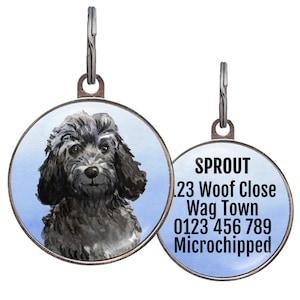 Cockapoo Dog ID Tag – 4 Background Colors – Personalized Black Cockapoo Name Tag – Custom Puppy Gift – Double-Sided Collar Tag