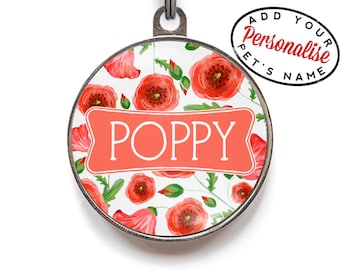 Poppy Dog Tag, Flower Pet Tag, Dog Name Tag | Personalised Pet Tag