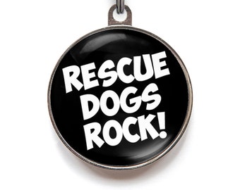 Rescue Dogs Rock! Pet ID Tag – Black Dog Tag for Rescue Dogs | Gift for Dog Rescuers | FREE Personalization
