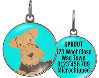 Fox Terrier Dog Tag – 6 Color Options – Brown and Black Terrier – Personalised Dog Tags for Terriers – 2 Sizes – Custom Pet ID Tag