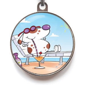 Sunbathing Dog Tag – Funny Summer Pet ID Tag | Vacation Pup Tag | Beach Holiday Tag | Custom Dog Tag with Free Personalization
