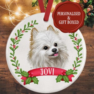Japanese Spitz Christmas Ornament – Personalized Dog Bauble – Gift Boxed Ceramic Decoration – Holiday Keepsake for Dog Lovers