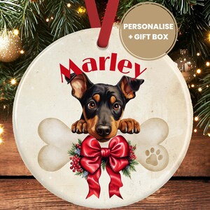 Personalised Doberman Dog Christmas Decoration – Ceramic Dog Ornament Gift – Custom Doberman Pinscher Keepsake Bauble for Dog Lovers