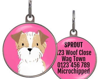 Terrier Dog - Tag 6 Color Options – Brown and White Terrier ID Tag – Personalised Dog Name Tag – Waterproof – Gift for Terrier Lovers
