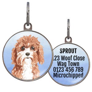 Cavapoo Hundemarke - 4 Hintergrundfarben - Personalisiertes Namensschild für Cavapoo Hunde - Doppelseitiges individuelles Geschenk für Cavapoo Welpen Besitzer
