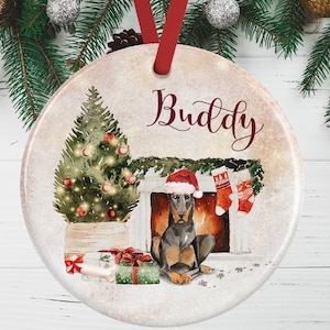 Doberman Christmas Ornament – Personalised Tree Decoration – Personalized Ceramic Bauble for Doberman Lovers Gift Idea