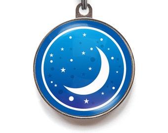 Moon & Stars Pet ID Tag – Custom Night Sky Dog Tag – Personalized Celestial Name Tag for Dogs or Cats