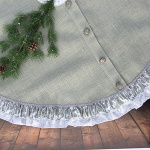 Farmhouse Tree Skirt, Burlap Christmas Tree Skirt, Christmas Tree Skirt, Gray Christmas Tree Skirt, Tree Skirt for Flocked Tree