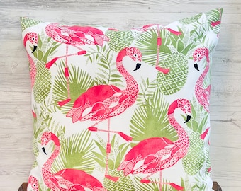 Flamingo Pillow Cover, Summer Pillow Cover, Bird Pillow Cover, 20x20 Pillow Cover, Tropical Pillow Cover, Indoor Outdoor Pillow Cover