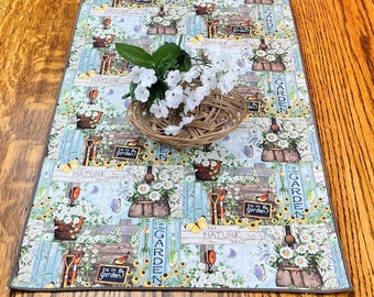 Handmade Runner, Cotton Table Runner, Daisy Decor, Floral Table Runner, Cottage Decor