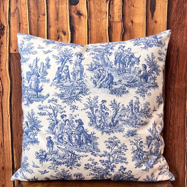 Toile Pillow Cover, Blue Pillow Cover, French Country Toile, Toile Decor, Toile Throw Pillow Cover