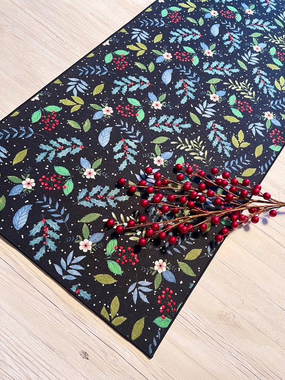 Holiday Table Runner, Christmas Table Runner, Holly Decor, Winter Table Runner, Gift for Hostess
