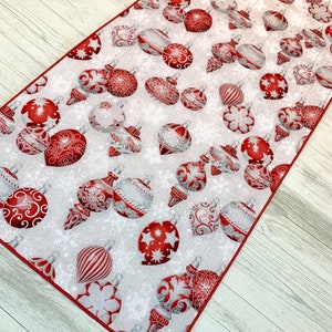Christmas Table Runner, Christmas Tablescape, Red and Silver Christmas Decor, Elegant Christmas Runner, Holiday Table Runner