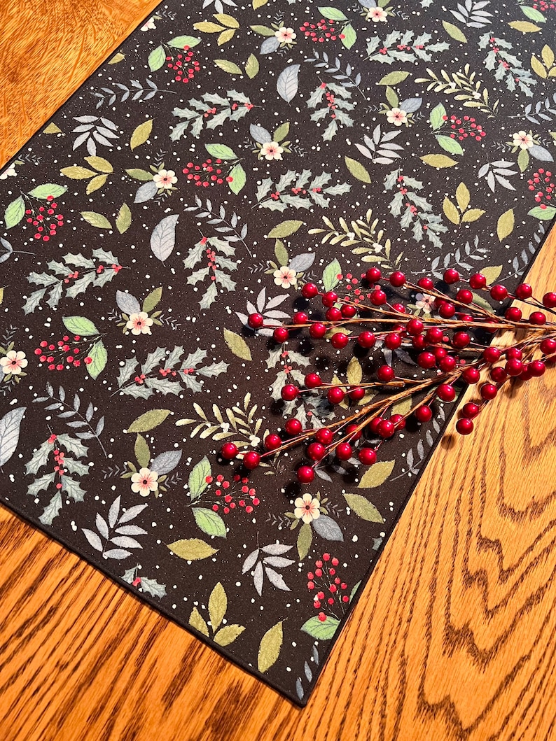 Holiday Table Runner Christmas Table Runner Holly Decor Etsy