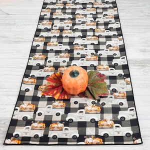 Fall Table Runner, Autumn Table Runner, Black White Check, Fall Runner, Little Truck, Fall Table Decor, Runner Fall