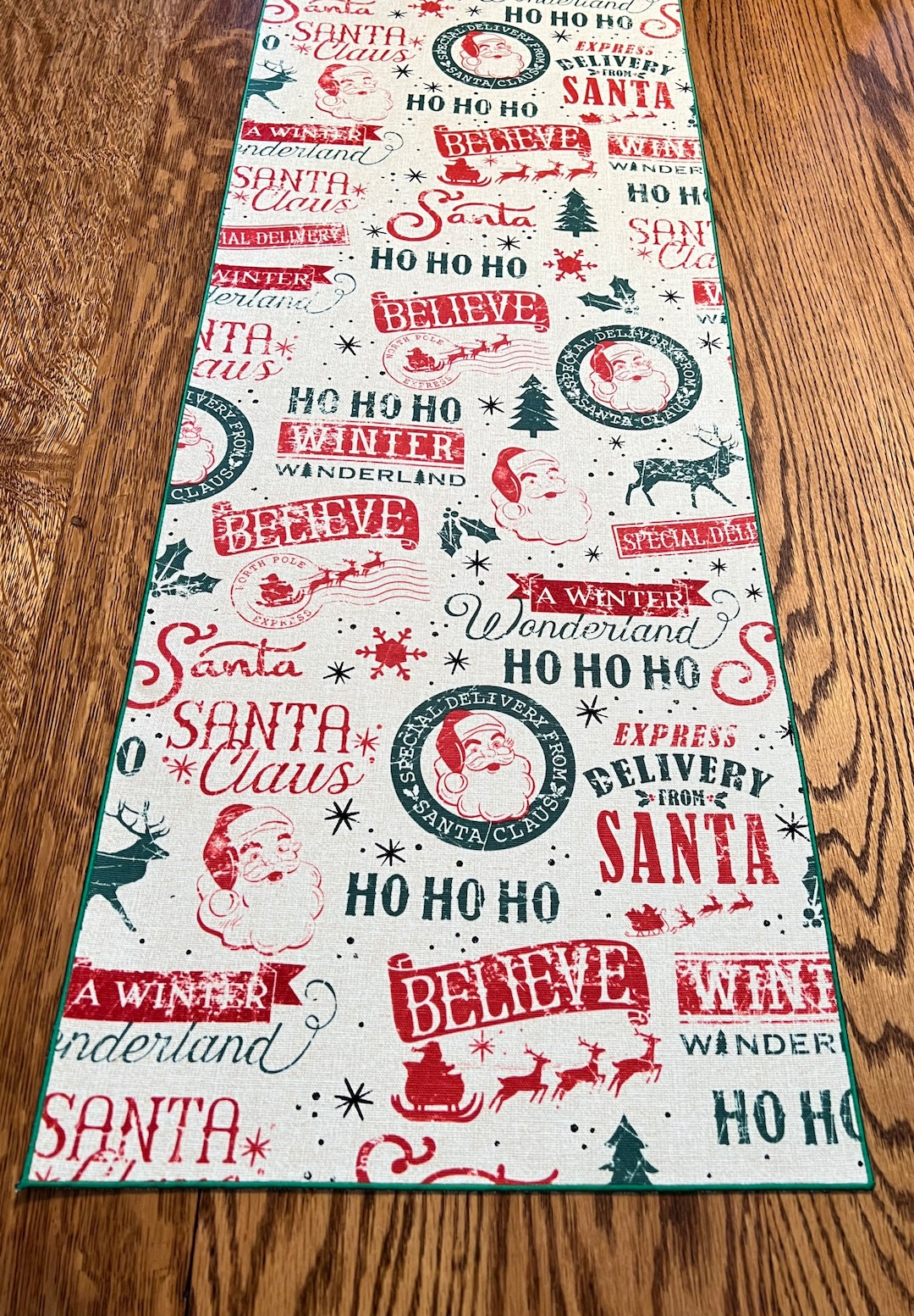 Christmas Table Runner, Vintage Inspired Decor, Retro Christmas Table Runner, Santa Decor