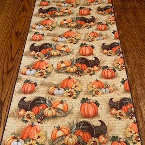 Thanksgiving Table Runner, Cornucopia Table Decor, Fall Table Runner, Pumpkin Runner