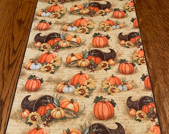 Thanksgiving Table Runner, Cornucopia Table Decor, Fall Table Runner, Pumpkin Runner