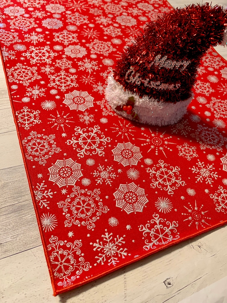 Red Christmas Table Runner Elegant Christmas Runner Etsy