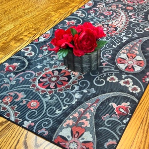 Dining Room Table Runner, Elegant Table Runner, Black Table Runner, Paisley Table Runner, Fabric Table Runner, 52.75”x17”, Buffet Runner