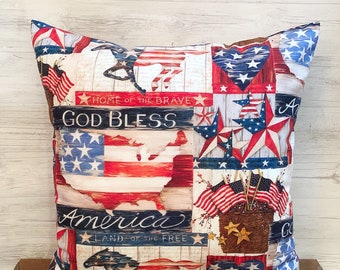 Red White and Blue, Patriotic Pillow Cover, Fourth of July Pillow Cover, Americana Decor, God Bless the USA