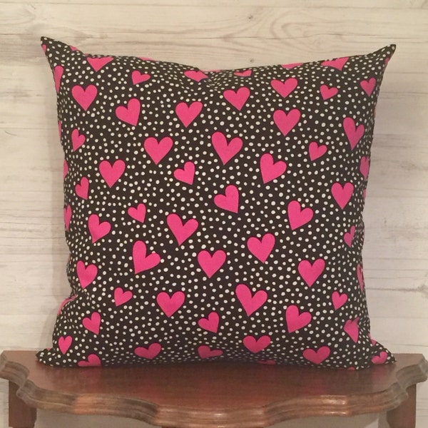 Valentines Day Pillow - Pink and Black Pillow Cover - Black and Pink Decor - Valentines Day Decor - Black Throw Pillow - Polka Dot Pillow