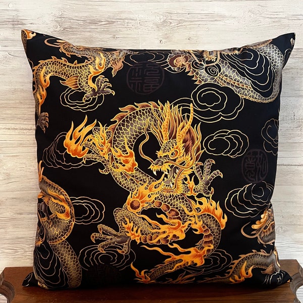 Asian Pillow Cover, Oriental Pillow, Japanese Dragon Decor, Oriental Throw Pillow, Japanese Decor, 18x18 Pillow Cover