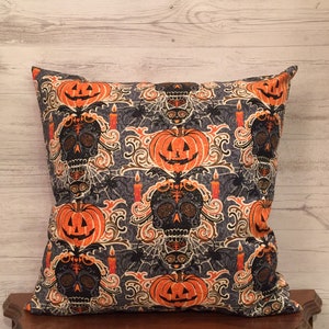 Sugar Skull Pillow Cover, Halloween Pillow Cover, Spooky Decor, 16x16 pillow cover, Halloween Decor