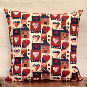 Patriotic Pillow Cover, Primitive Pillow Cover, Red White Blue Decor, Fourth of July Pillow Cover