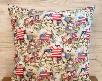 Fourth of July Pillow Cover, Summer Pillow Cover, 4th of July Pillow, US Flag Decor, 18x18 Pillow Cover