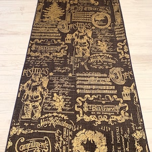 Christmas Table Runner, Old World Santa, Victorian Christmas, Black and Gold Table Runner image 1