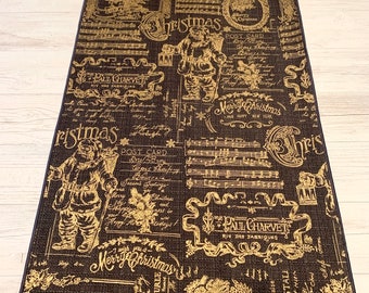 Christmas Table Runner, Old World Santa, Victorian Christmas, Black and Gold Table Runner