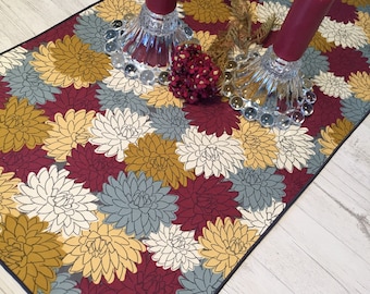 Floral Table Runner, Buffet Table Runner, Burgundy Table Runner, Earth Tone Decor, Fall Table Decor