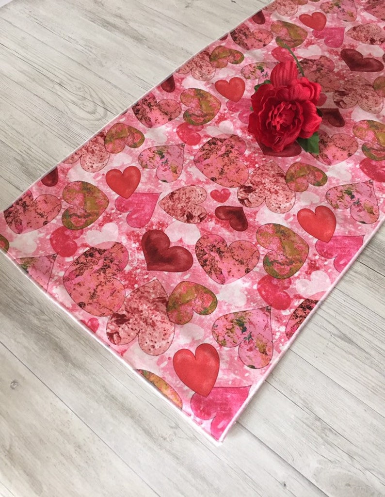 Valentines Day Table Runner, Pink Table Runner, Valentine Table Top Decor, Bridal Shower Decor image 1