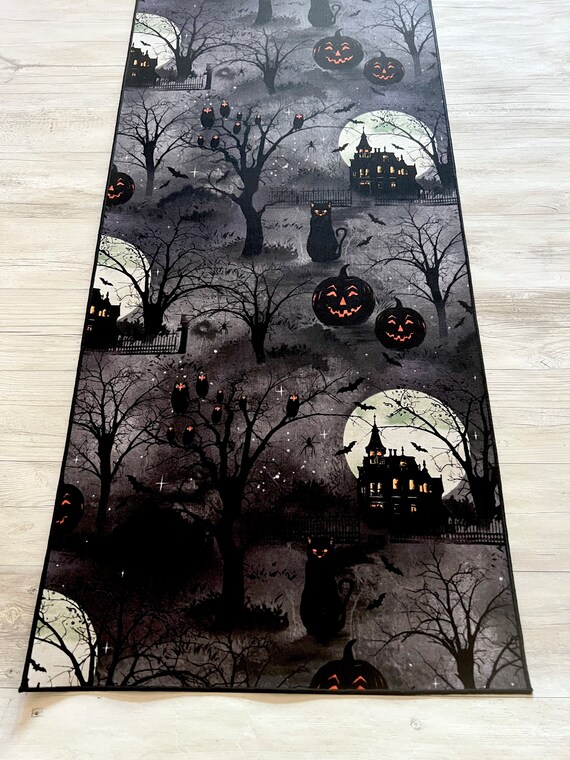 Halloween Table Runner Black Table Runner Haunted House Etsy