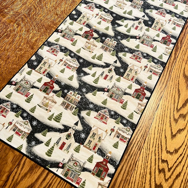 Corredor de mesa de invierno, Corredor de mesa de Navidad, Escena del pueblo navideño, Corredor de Navidad, Regalo para ella