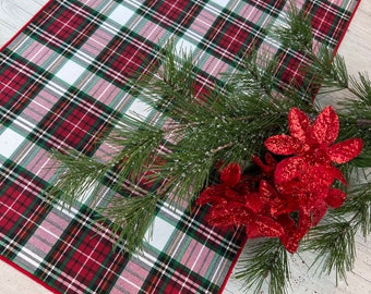 Christmas Plaid Table Runner, Green Plaid Table Runner, Red Plaid Table Runner, Tartan Plaid Runner