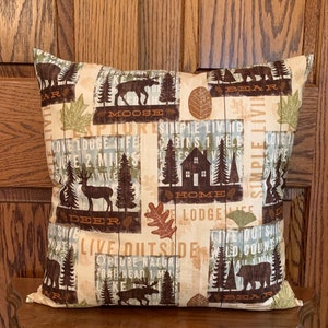 Cabin Pillow Cover, Moose Decor, Lodge Decor, Woodland Pillow, Lodge Pillow Cover, Bear Decor, Cabin Decor