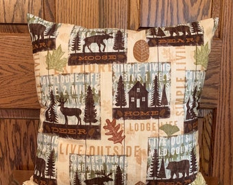Cabin Pillow Cover, Moose Decor, Lodge Decor, Woodland Pillow, Lodge Pillow Cover, Bear Decor, Cabin Decor