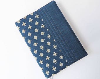 A5 'Indigo' Planner Cover, Diary Cover, Journal Cover, CrossHatch Design, Fits A5 Cousin Planner, Japanese Indigo-Dyed Cotton, UK Seller