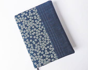 A5 'Indigo' Planner Cover, Diary Cover, Journal Cover, Blossom Design, Fits A5 Cousin Planner, Japanese Indigo-Dyed Cotton, UK Seller