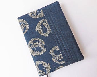 A5 'Indigo' Planner Cover, Diary Cover, Journal Cover, Dragon Design, Fits A5 Cousin Planner, Japanese Indigo-Dyed Cotton, UK Seller