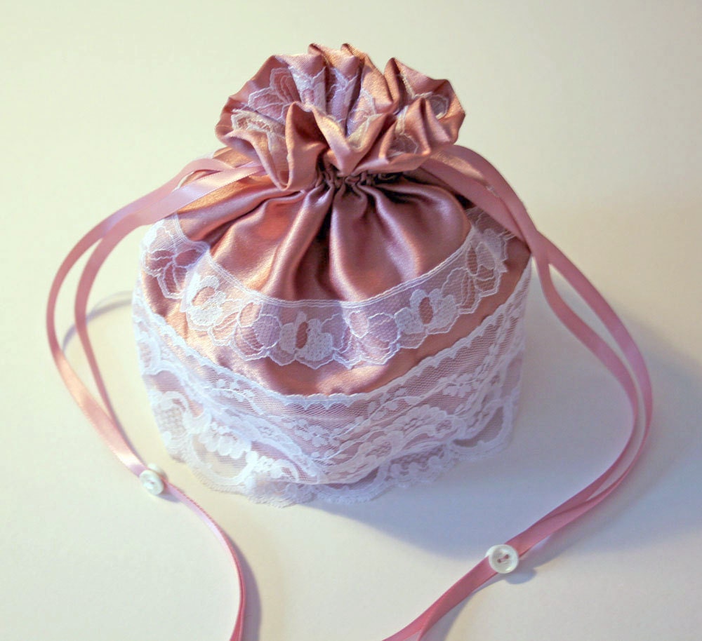 Satin & Lace Drawstring Bag Drawstring Wrist Purse Pink Etsy