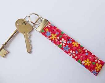 Wristlet Key Fob, Fabric Key Holder, Wrist Strap, Keyring, Key Ring, Purse Strap, Japanese Cotton, Teacher Gift, Thank You Gift, UK Seller