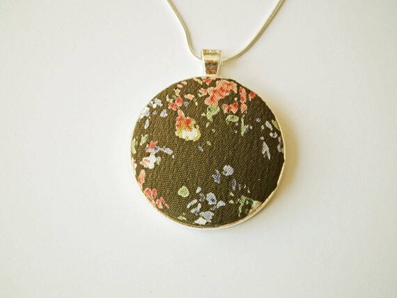 Fabric Pendant Necklace Vintage Silver Plated - Fabric Pendant Necklace